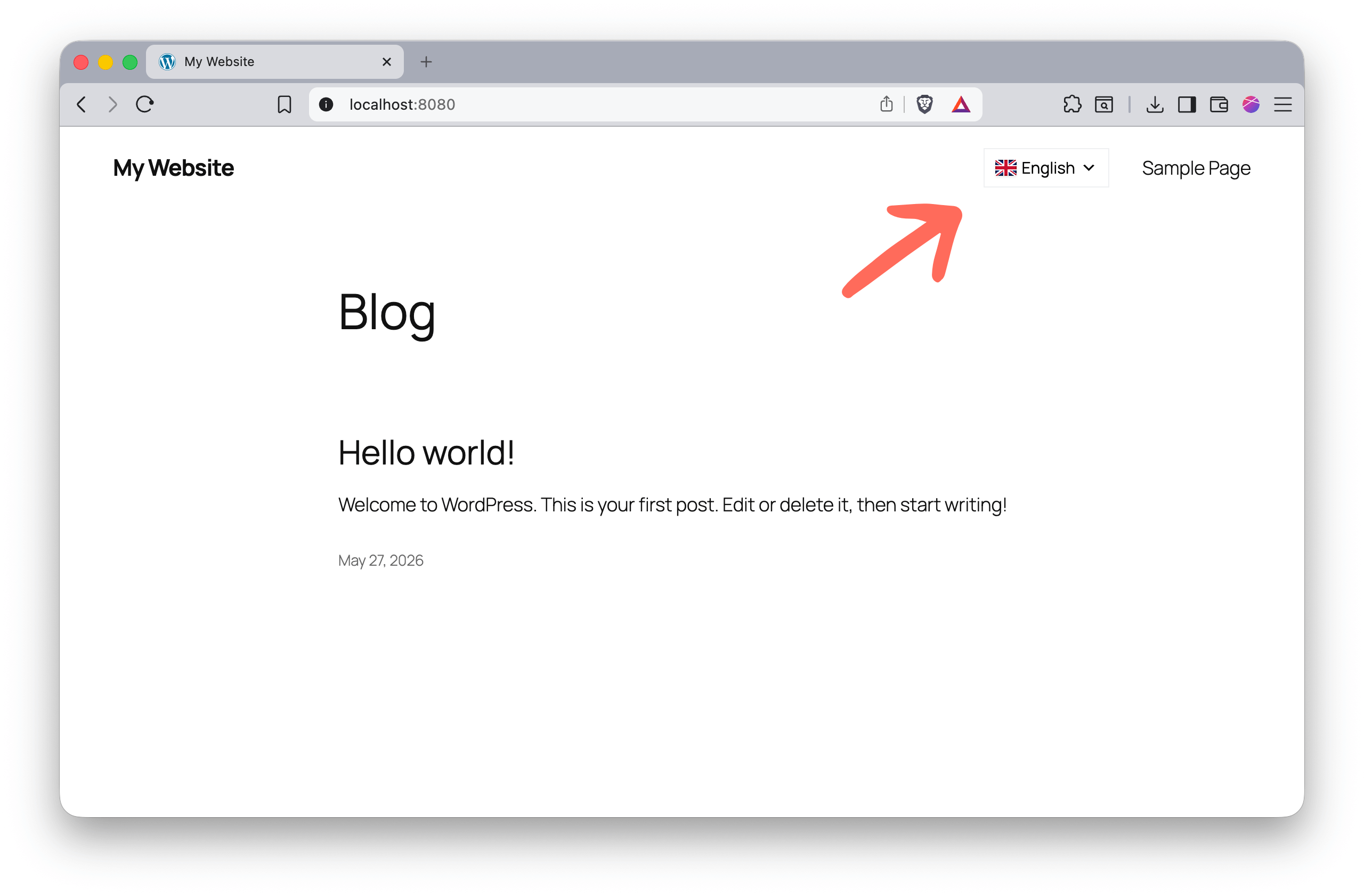 Floating Automatic Translator language switcher closed on a WordPress frontend page